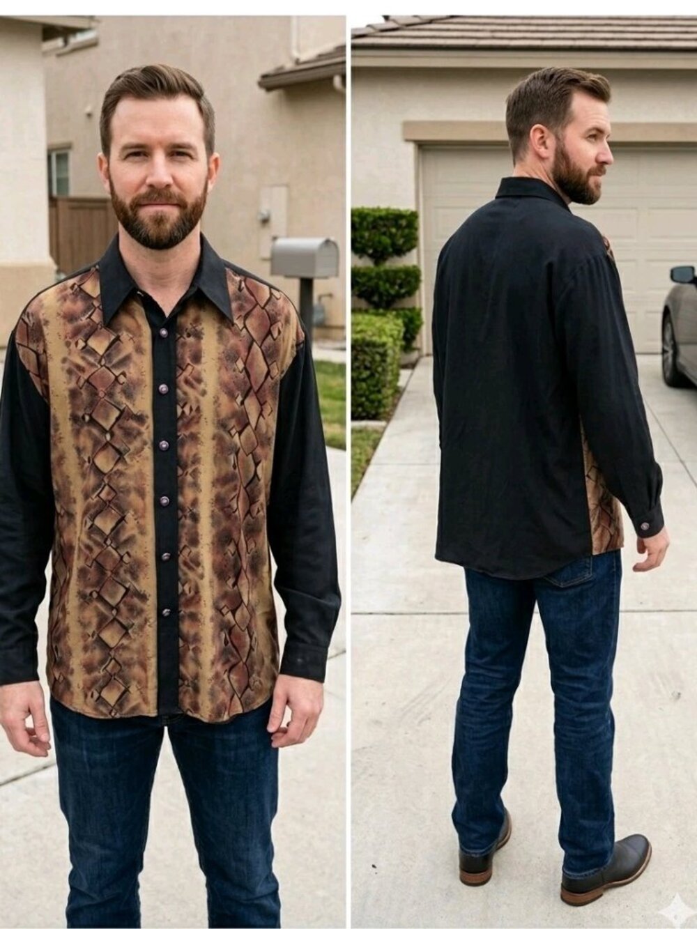 Vtg 90s Wear The Right Thing Henri Valdise Geometric Snake Print Shirt Mens L